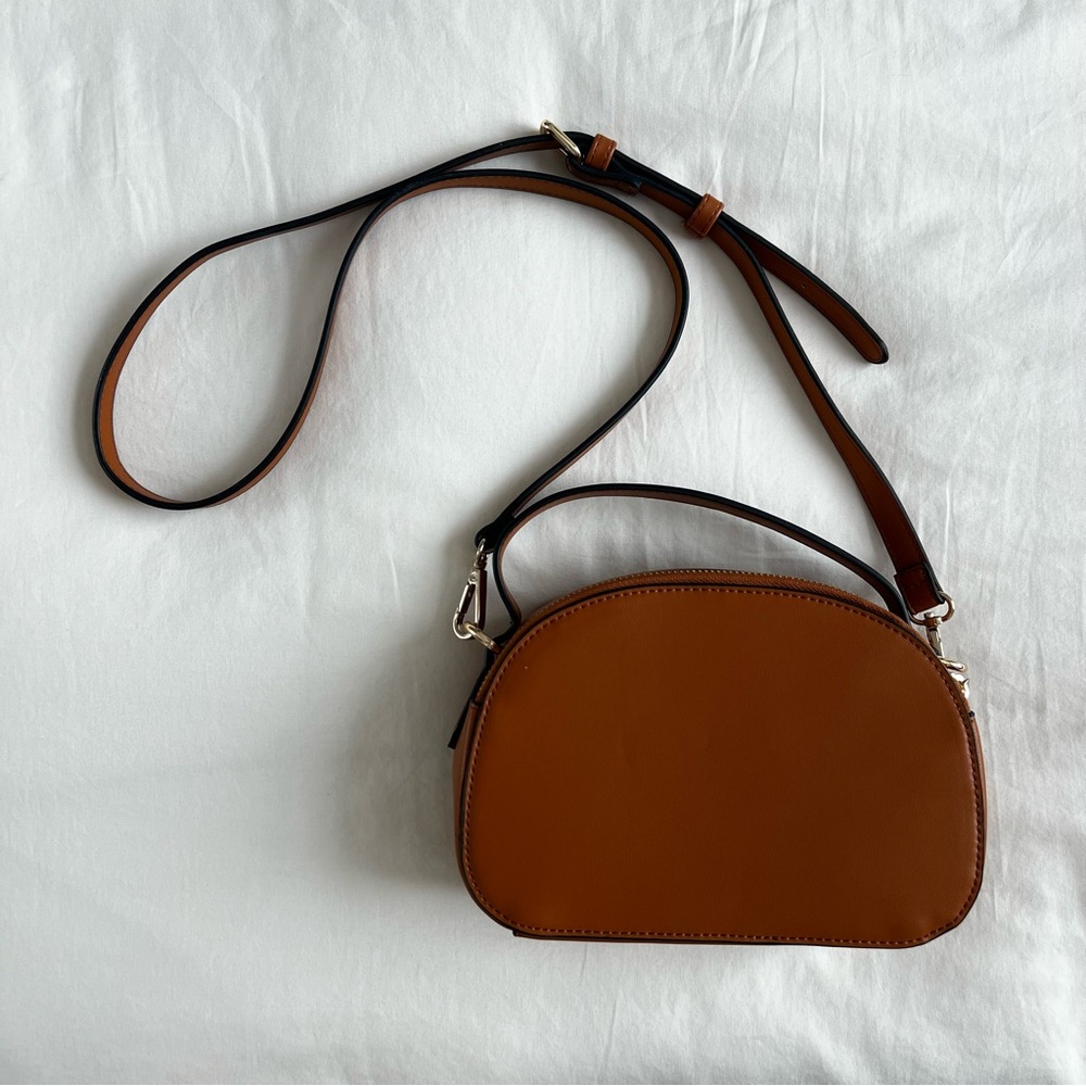 Forever 21 Faux Leather Cognac Semicircle Purse with Strap